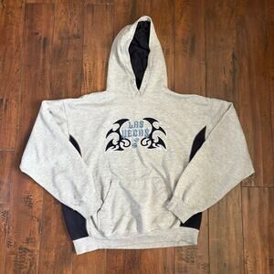 Y2K Skater Las Vegas Stylo Hoodie Mens L Gray Embroidered 2000s Pullover